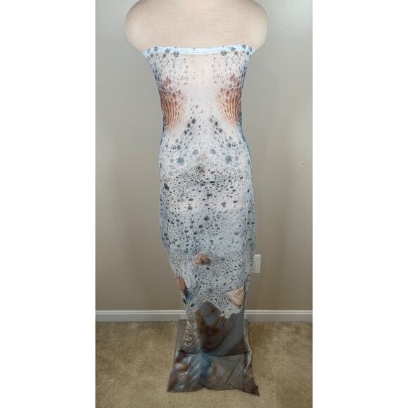 Di Petsa Sea Foam Strapless Printed Mesh Maxi Dress Size XL - Picture 3 of 8